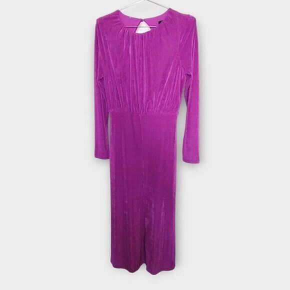 Lulus Womens Dress Sz Medium Maxi Purple Jersey Backless Long Sleeves Retro 20s - Picture 1 of 16